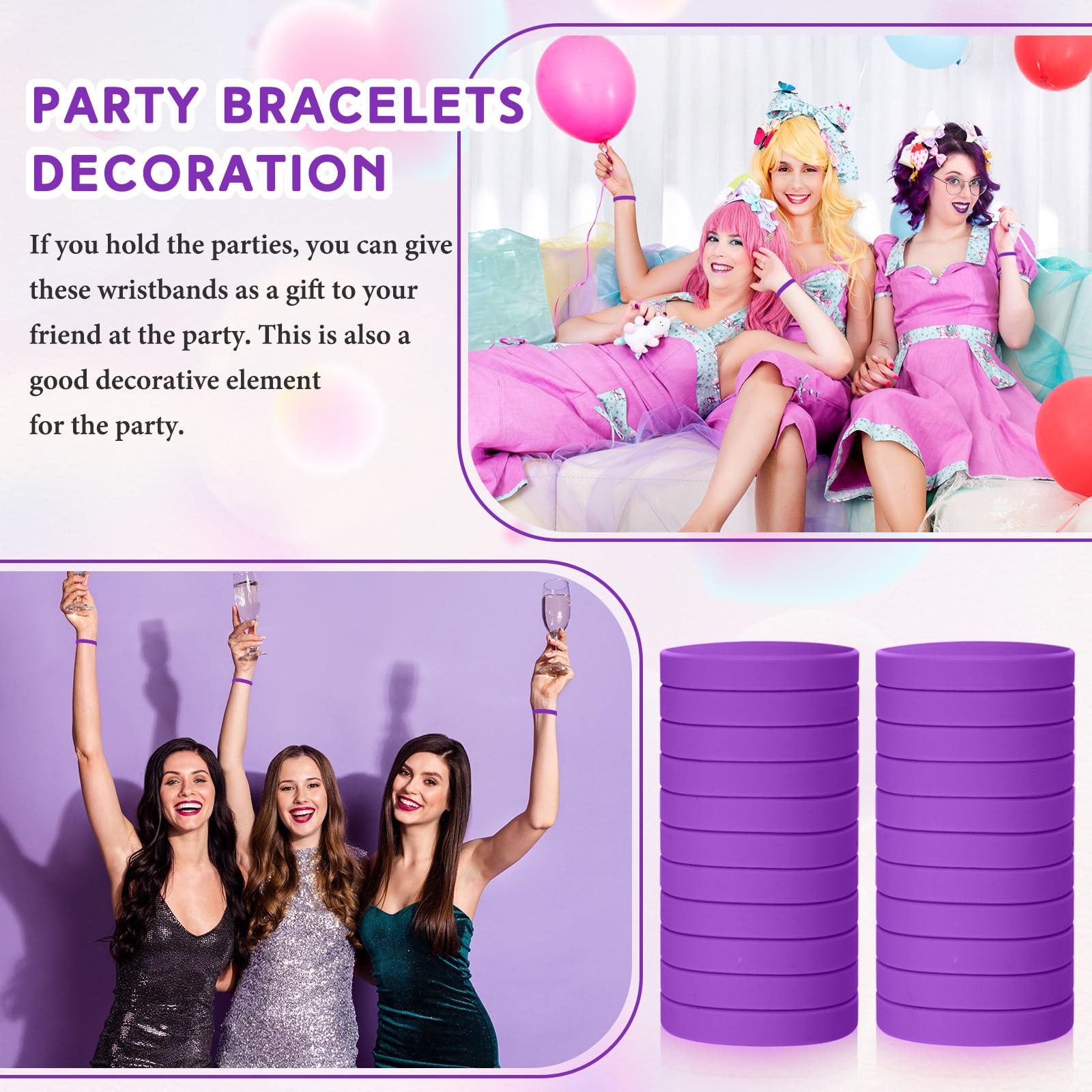 50 Pcs Plain Silicone Rubber Bracelets Elastic Rubber Wristbands Blank Colored B