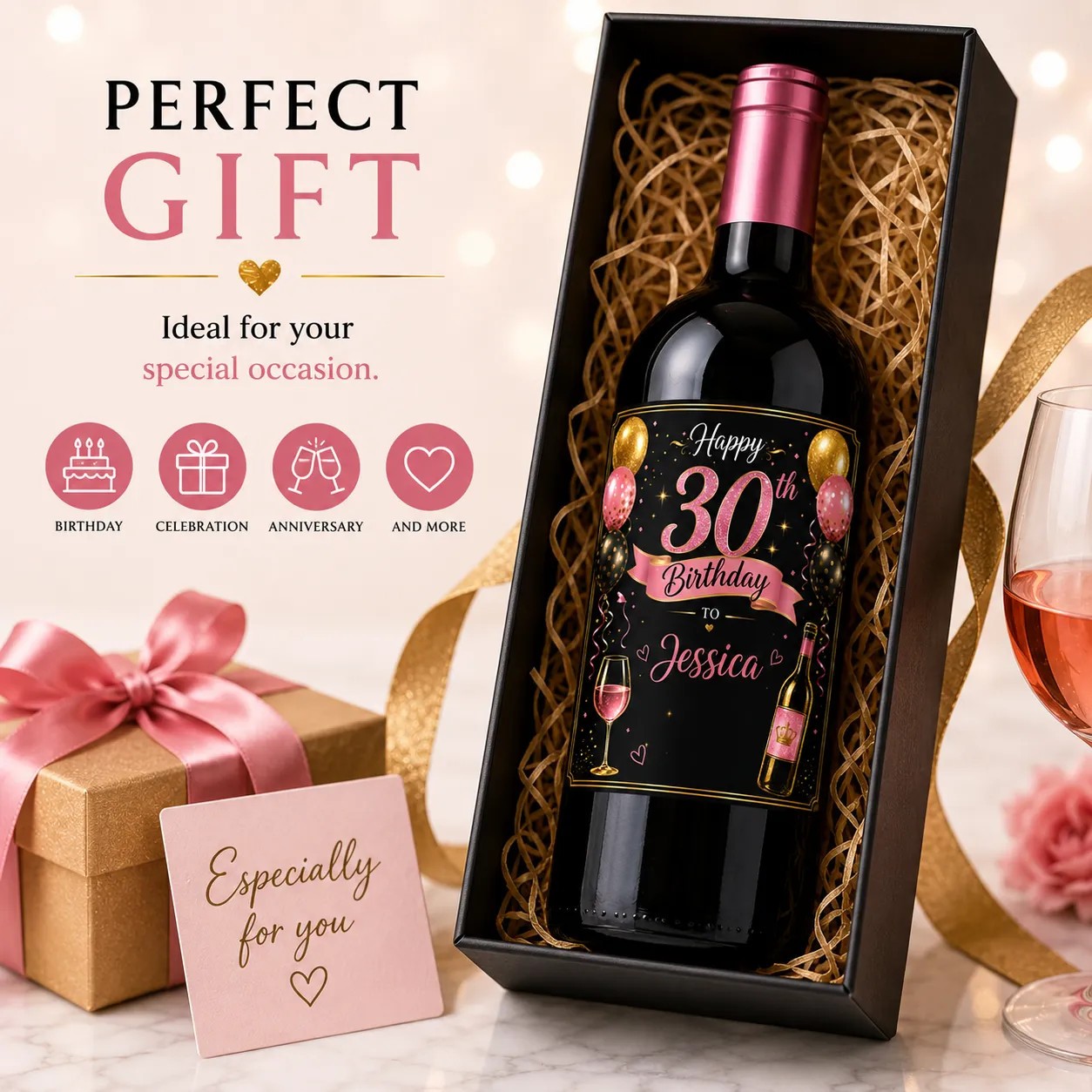 Personalised 30th Birthday Bottle Label Custom Name Wine Sticker Gift
