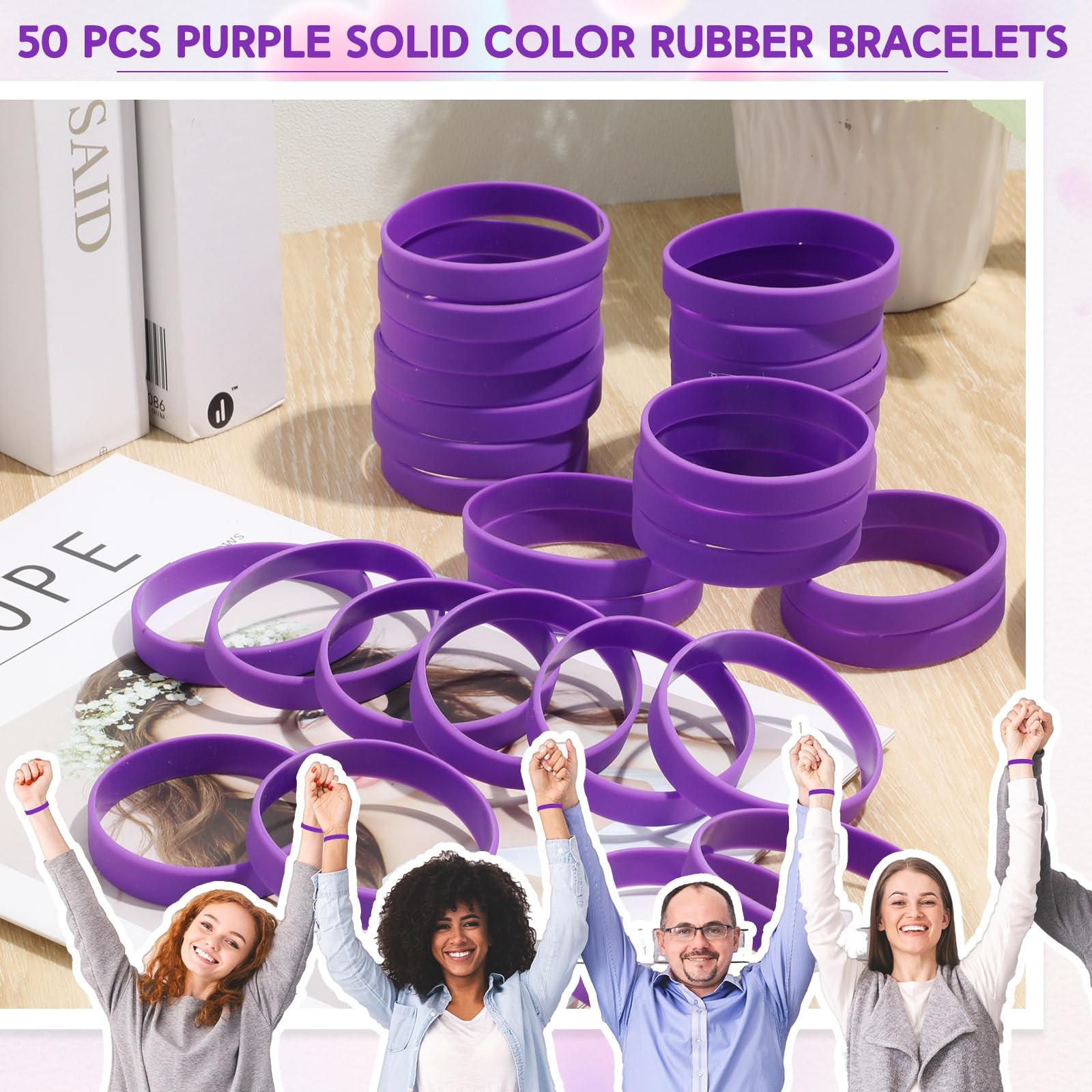 50 Pcs Plain Silicone Rubber Bracelets Elastic Rubber Wristbands Blank Colored B