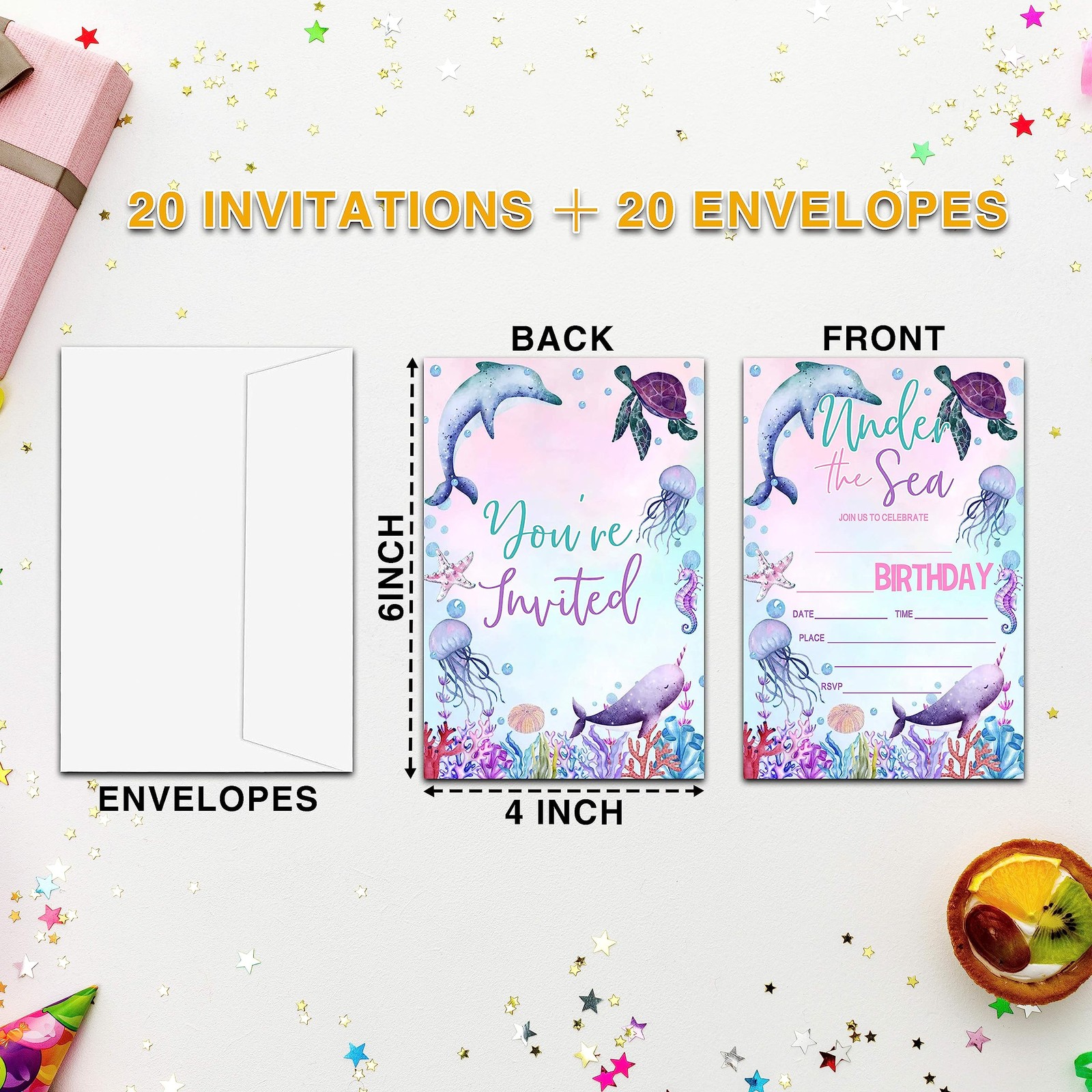 Ycyfckdr Under The Sea Birthday Invitations For Kids 4 X 6 Inches, multicolor