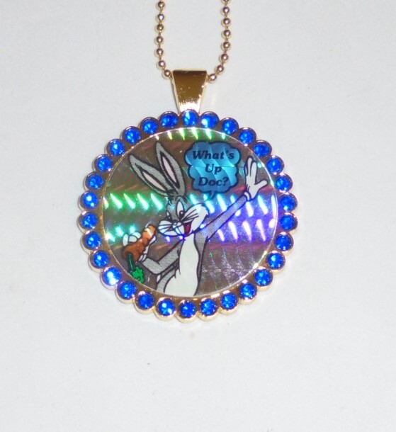 Vintage Looney Tunes BUGS BUNNY Prism Pog Cap Chain Pendant Necklace Cartoons WB