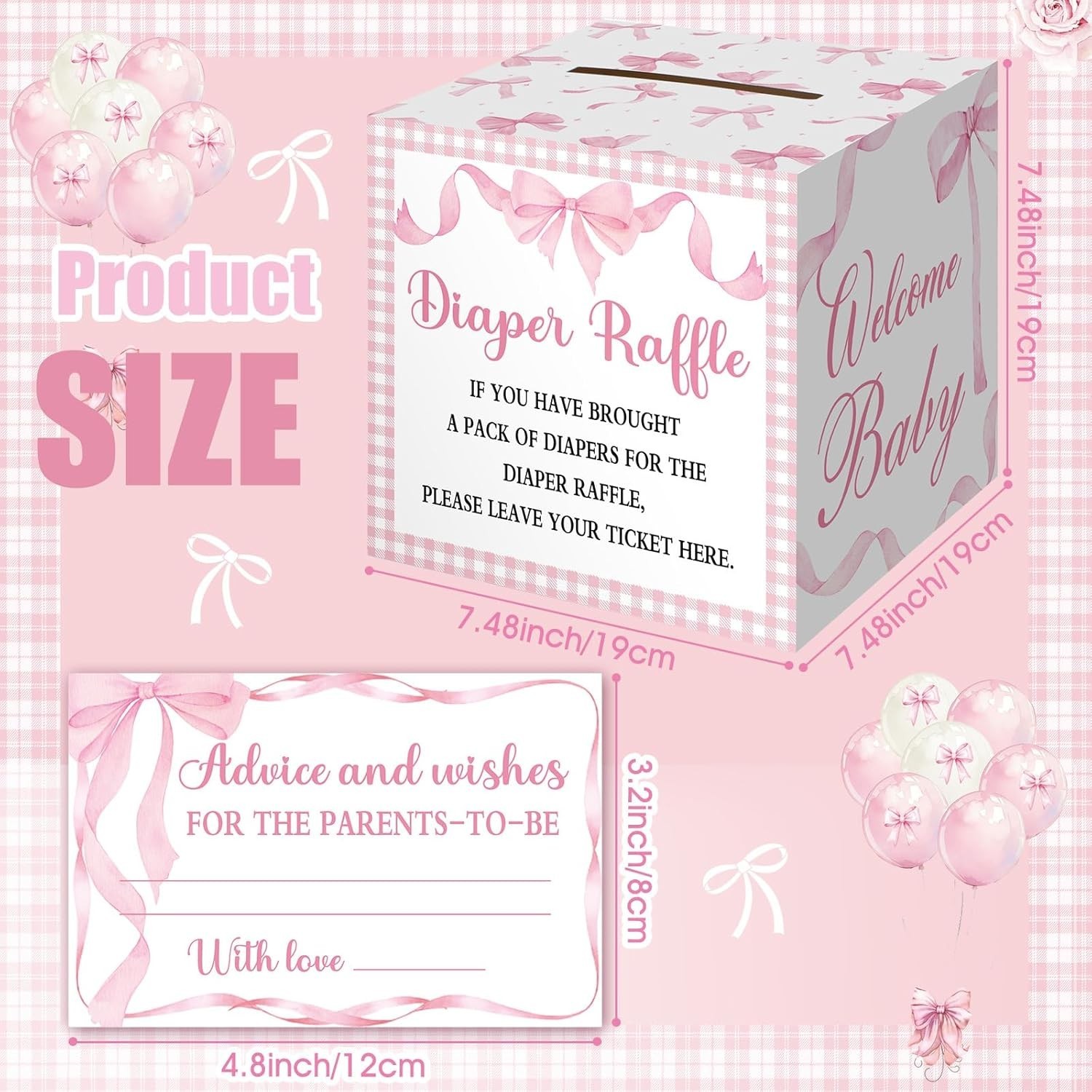 51 Pieces Diaper Raffle Tickets with Card Box Baby Shower Decorations Baby Sh…
