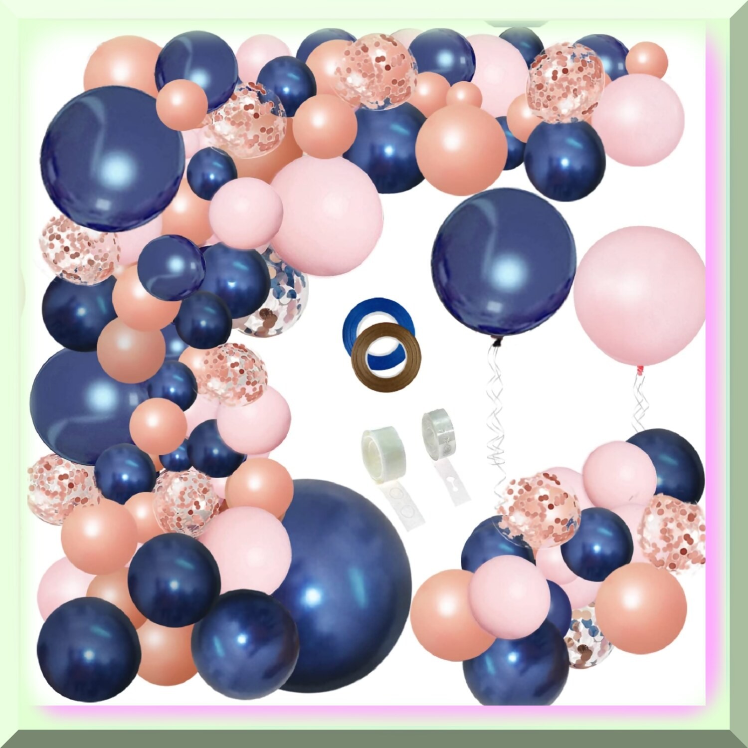 Navy Blush Rose Gold Confetti Balloon Garland Kit