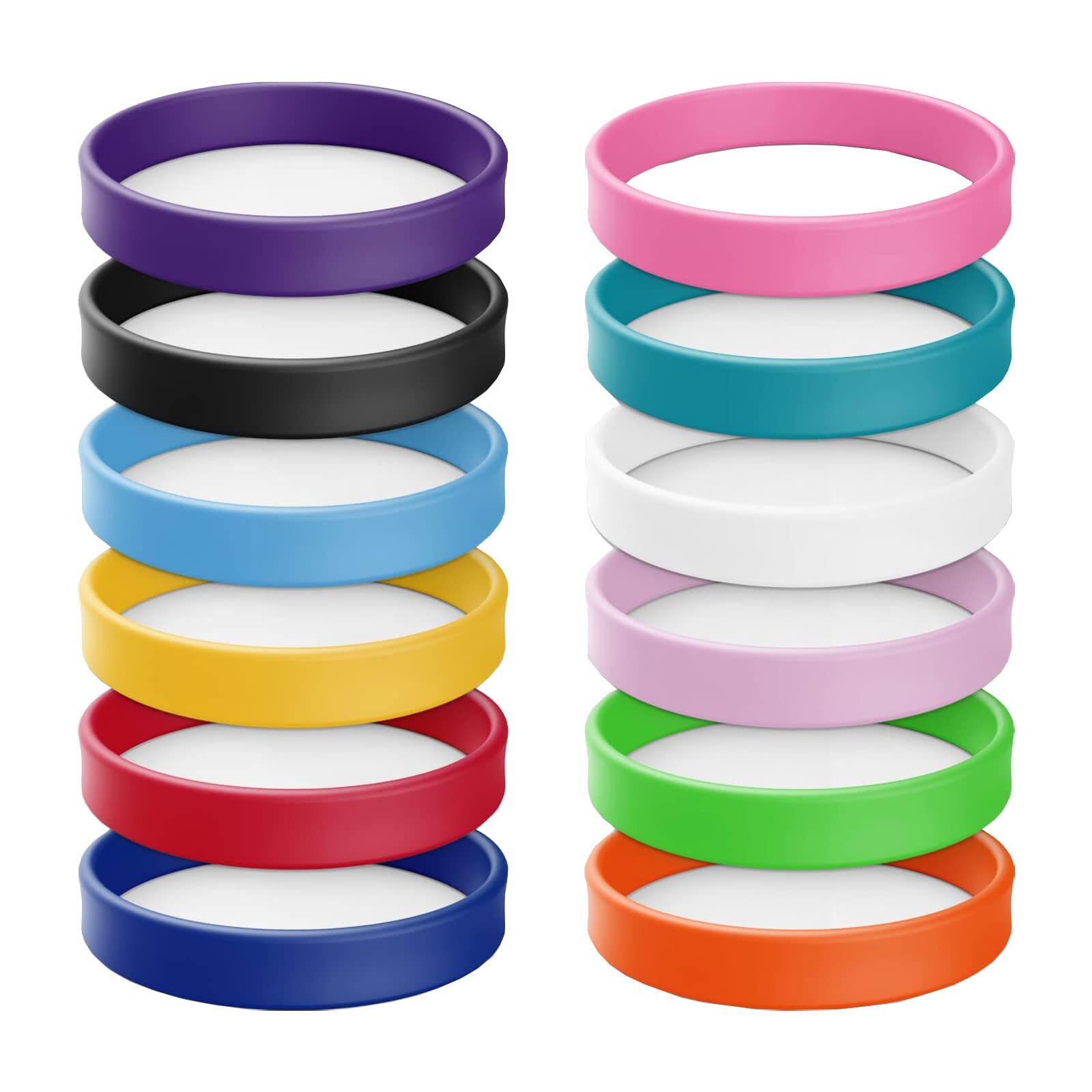 12 Pcs Rubber Silicone Bracelets Multicolored Wristbands for Men Women Teen