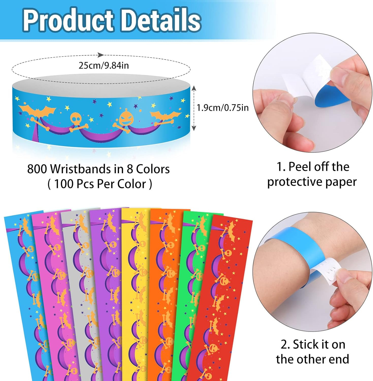 800 PCS Paper Wristbands for Events Party, 8 Colored Hand Wrist Bands Waterproof