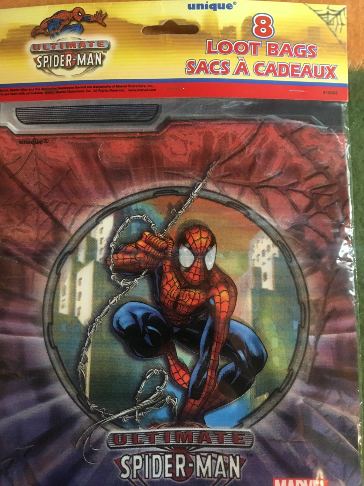 2002 Unique Marvel Ultimate Spiderman Pack of 8 Loot Bags Birthday Supply New