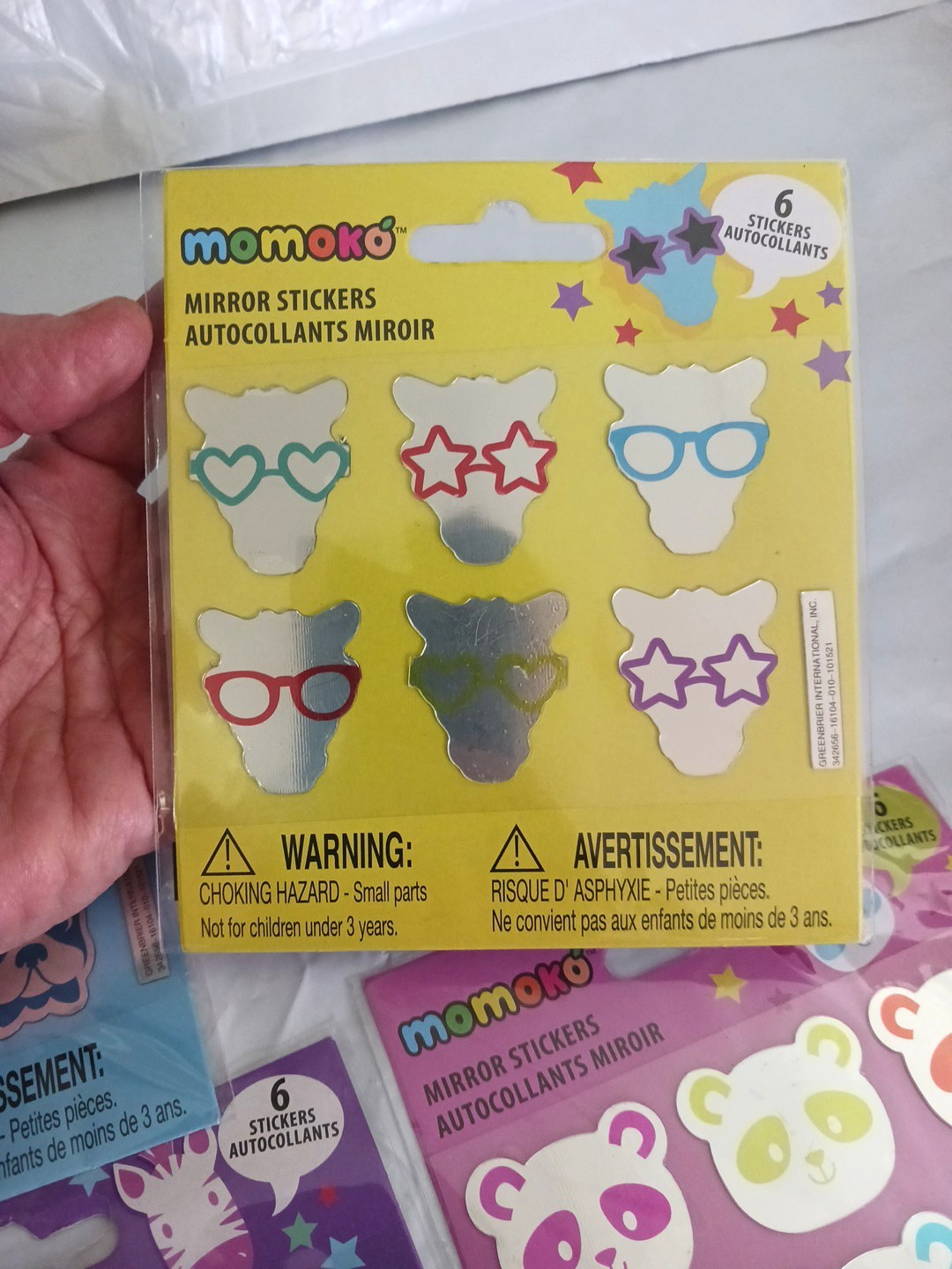 Momoko mirror Stickers. Dog, panda bear, zebra, Giraffe. 24 stickers! 4 packs