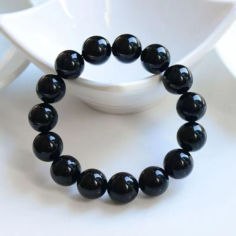 Natural Black Obsidian Bead Bracelet for Meditation Protection Unisex‌Daily Wear