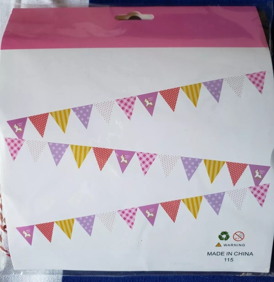 New party flags, Multi colored & Pattern, happy day on rocking horse