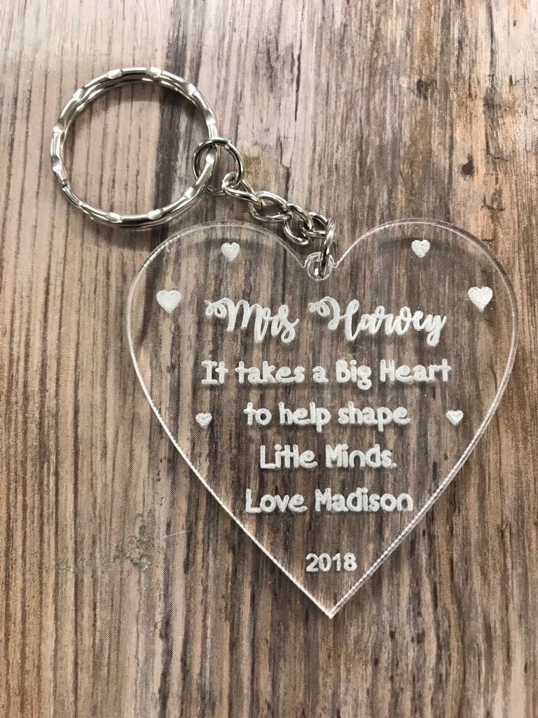 Personalised engraved teacher thank you end of term leaving keyring gift