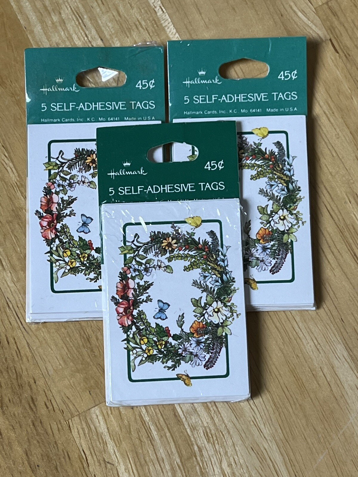 VTG Hallmark 15 Self-Adhesive Gift Tags NEW SEALED USA Floral Butterfly Wreath