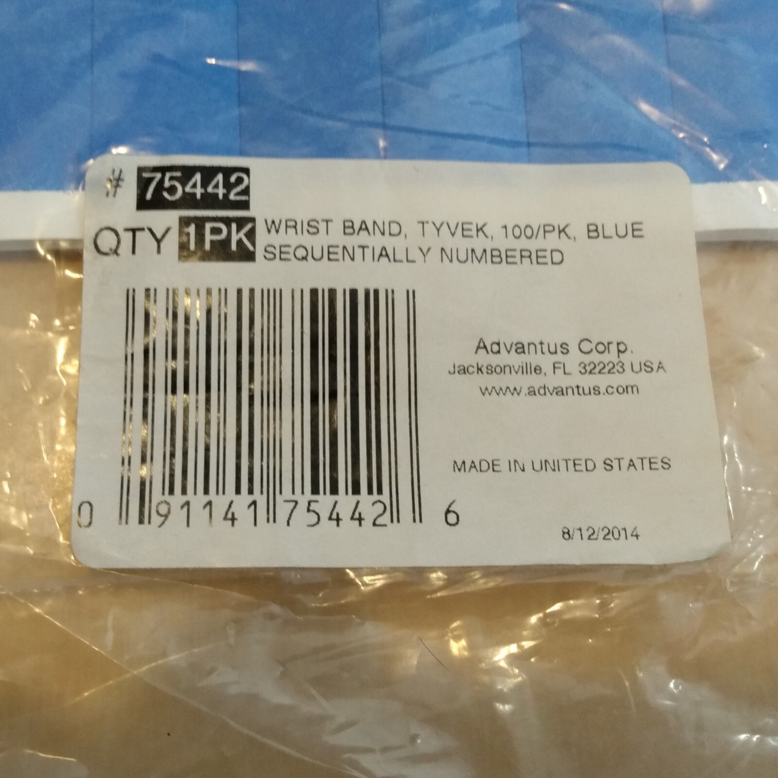 87 blue wristbands sequentially numbered USA Advantus Corp child safety