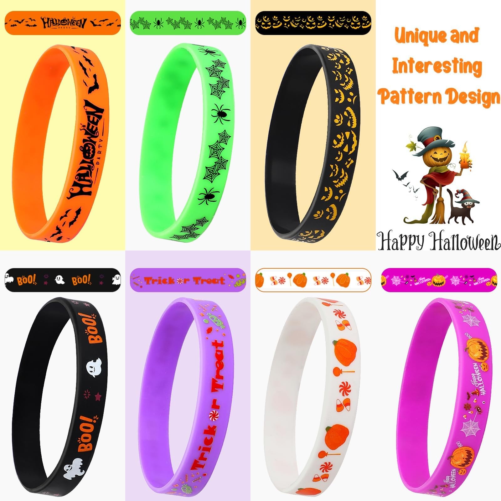 JUNEBRUSHS 42pcs Halloween Party Favors Silicone Bracelets Rubber Multicolor
