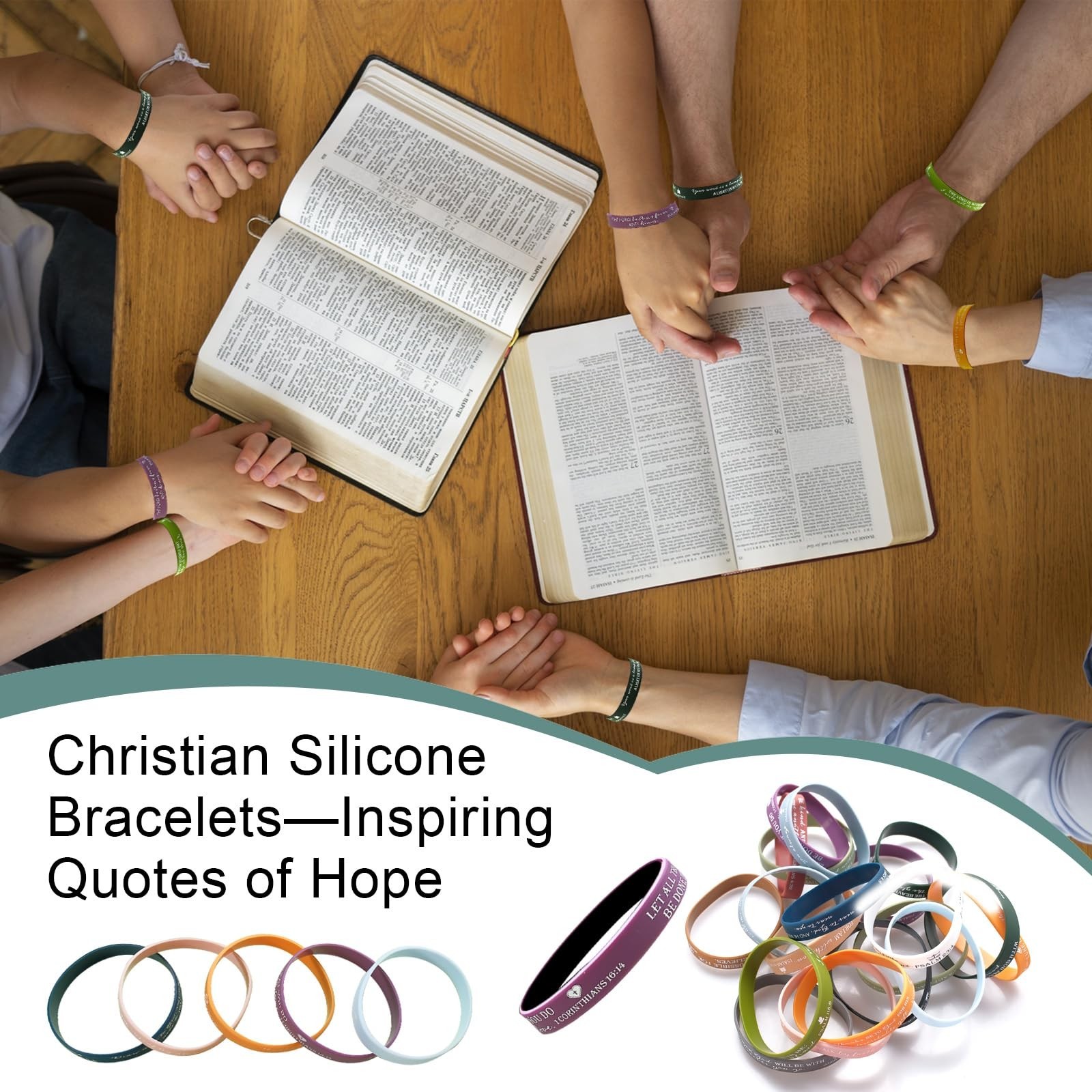 300 Pcs Religious Silicone Wristbands Bulk 15 Colors 20 Styles Bible Verse Br…