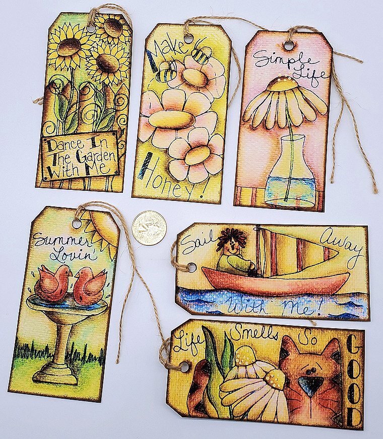 6~Summer~Primitive~Country~Farmhouse~Linen Cardstock~Gift Tags~Parties