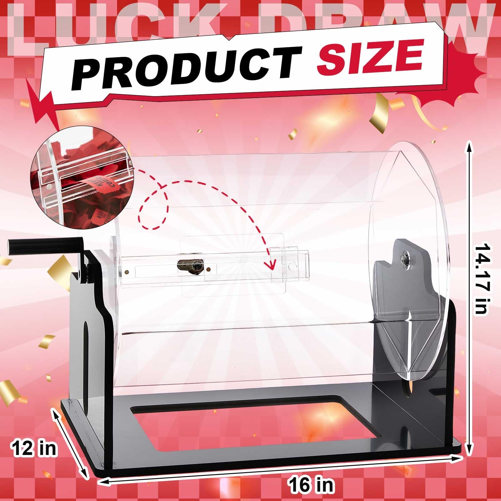 Extra Large Acrylic Raffle Drum, 16 x 12 x 14 Inches Clear Raffle Tickets Spi…