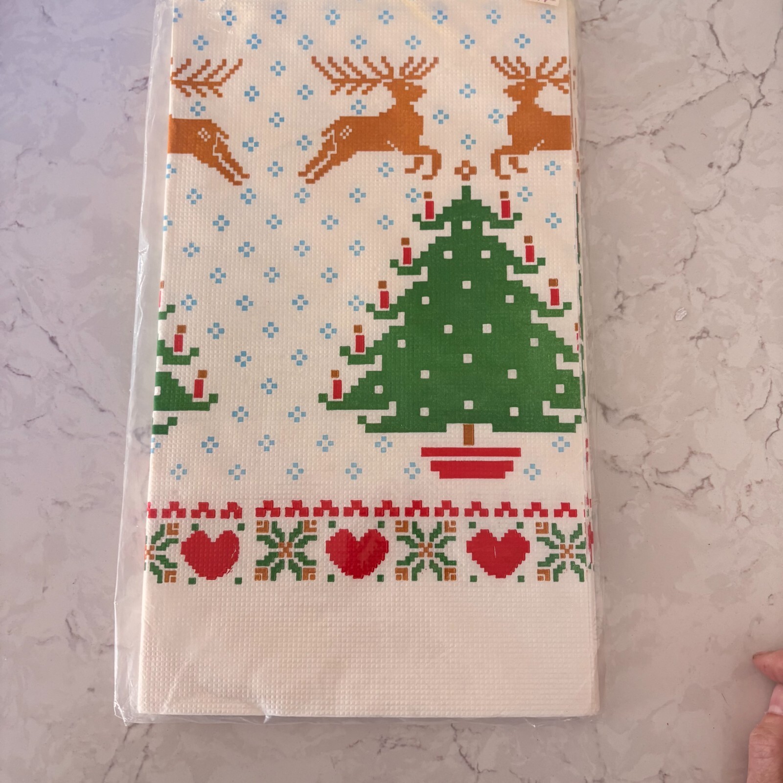 VTG Artfaire Christmas Table Cover Trees & Reindeer Paper Tablecloth 54″ x 96″