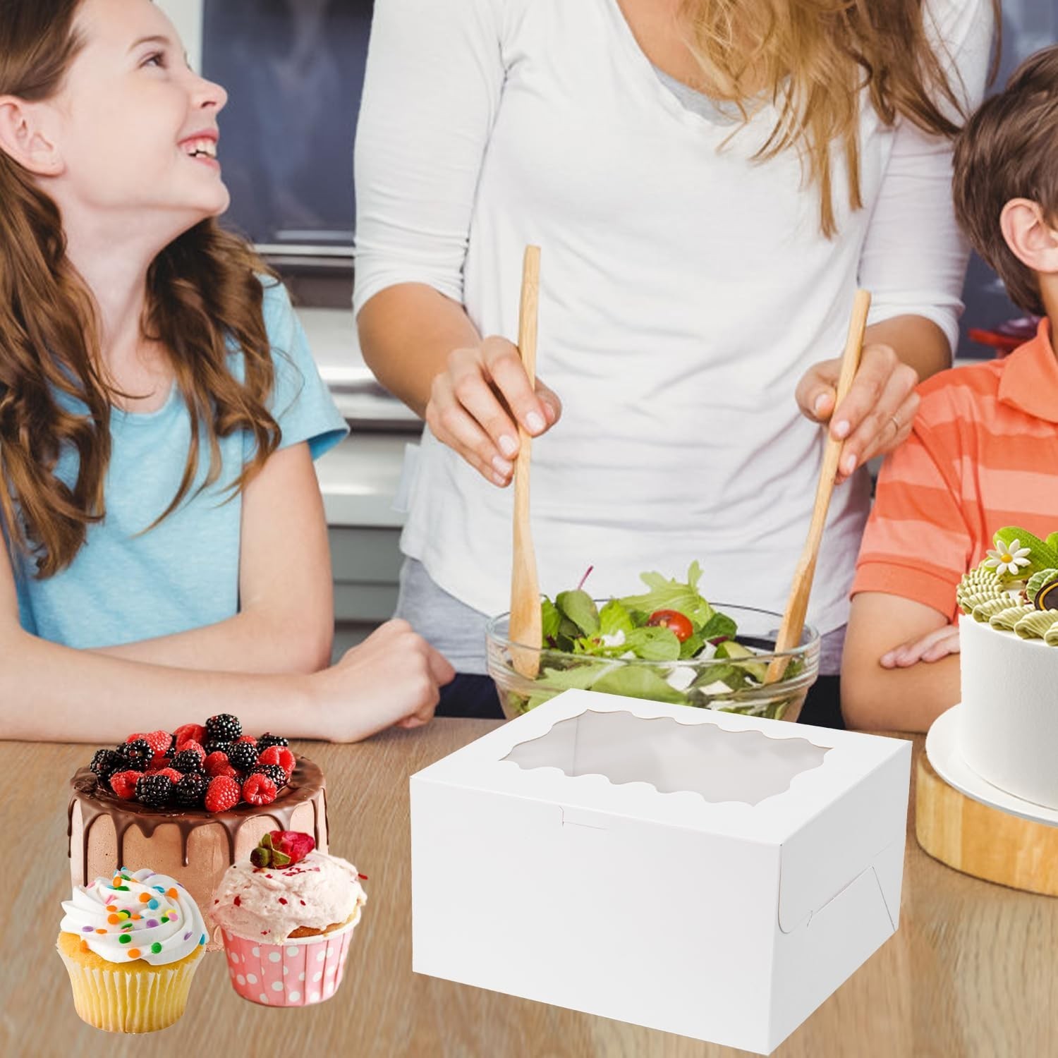 JCD 16 Packs Bento Cake and Cupcake Clear Lid with 2 Cupcake Holes – Cake and…