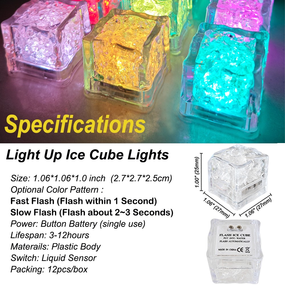 Glow in Dark Ice Cube LED Light for Drinks Club Party Wedding Pool Novelty Gift