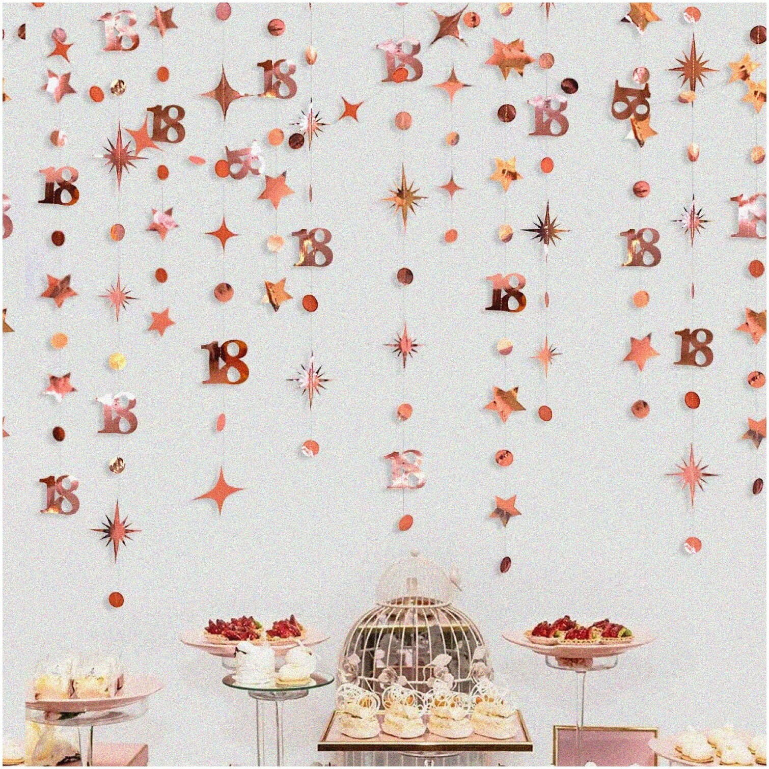 Rose Gold 18th Birthday Decor Kit with Star Garlands