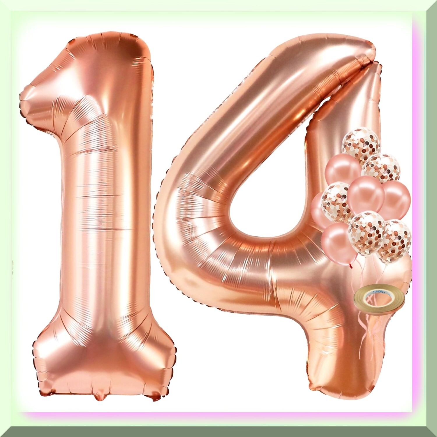 Rose Gold Glitter Number 14 Balloon Set for Party Decorations