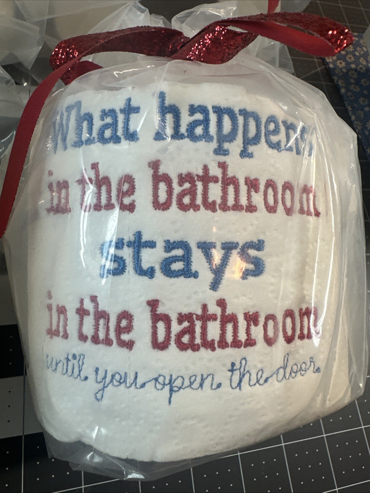 Embroidered Toilet Paper Joke Gag Gift Bathroom Decor Humor