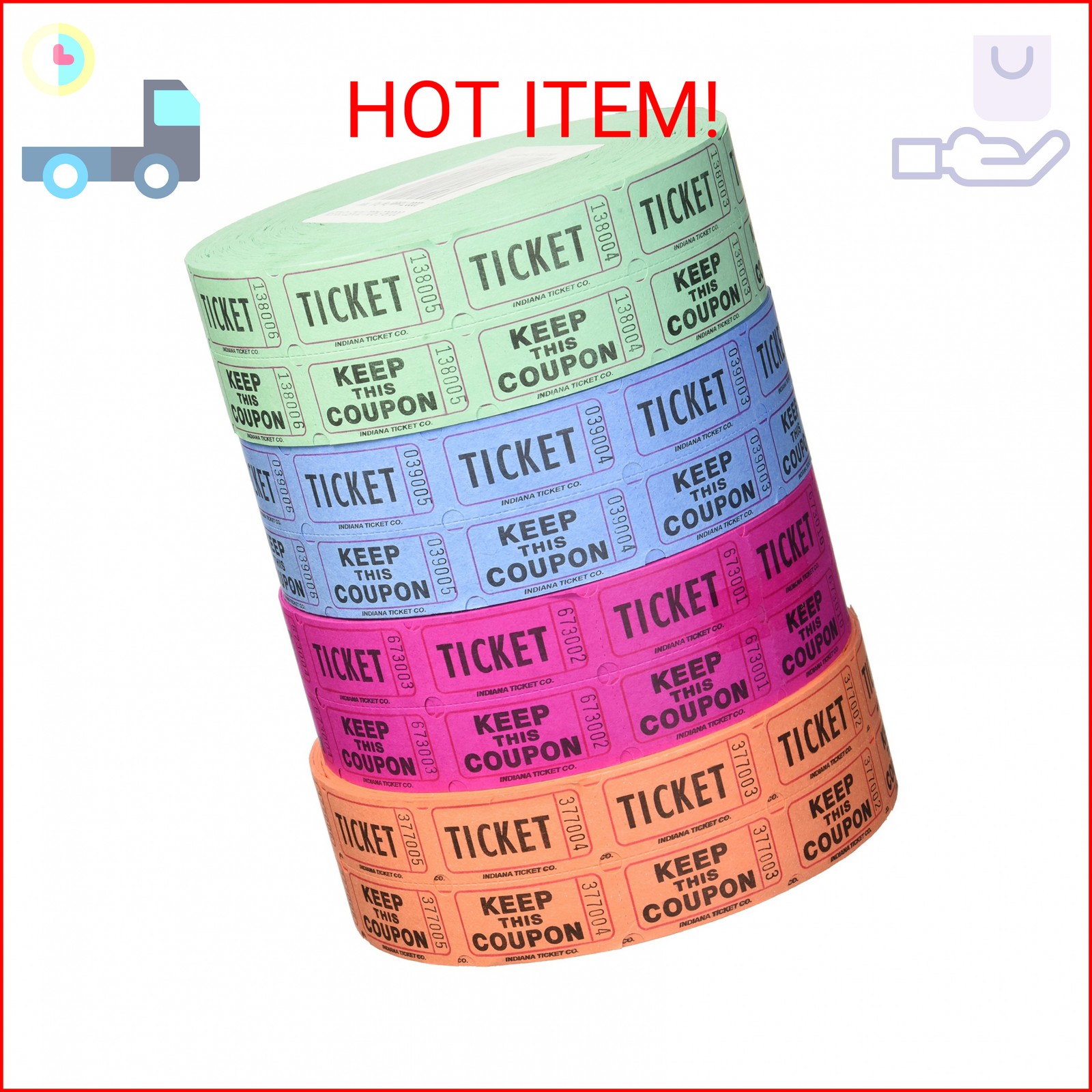 Indiana Ticket Company 56759 Raffle Tickets, (4 Rolls of 2000 Double Tickets) 8,