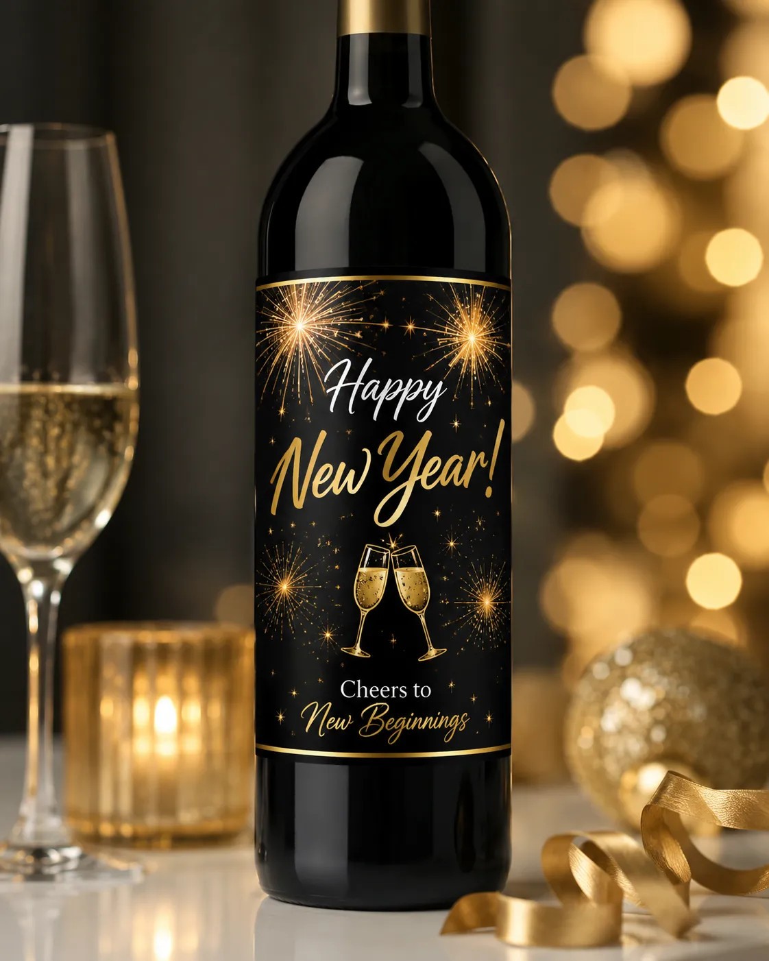 Personalised New Year Bottle Label Sticker Custom Wine Champagne Party Gift