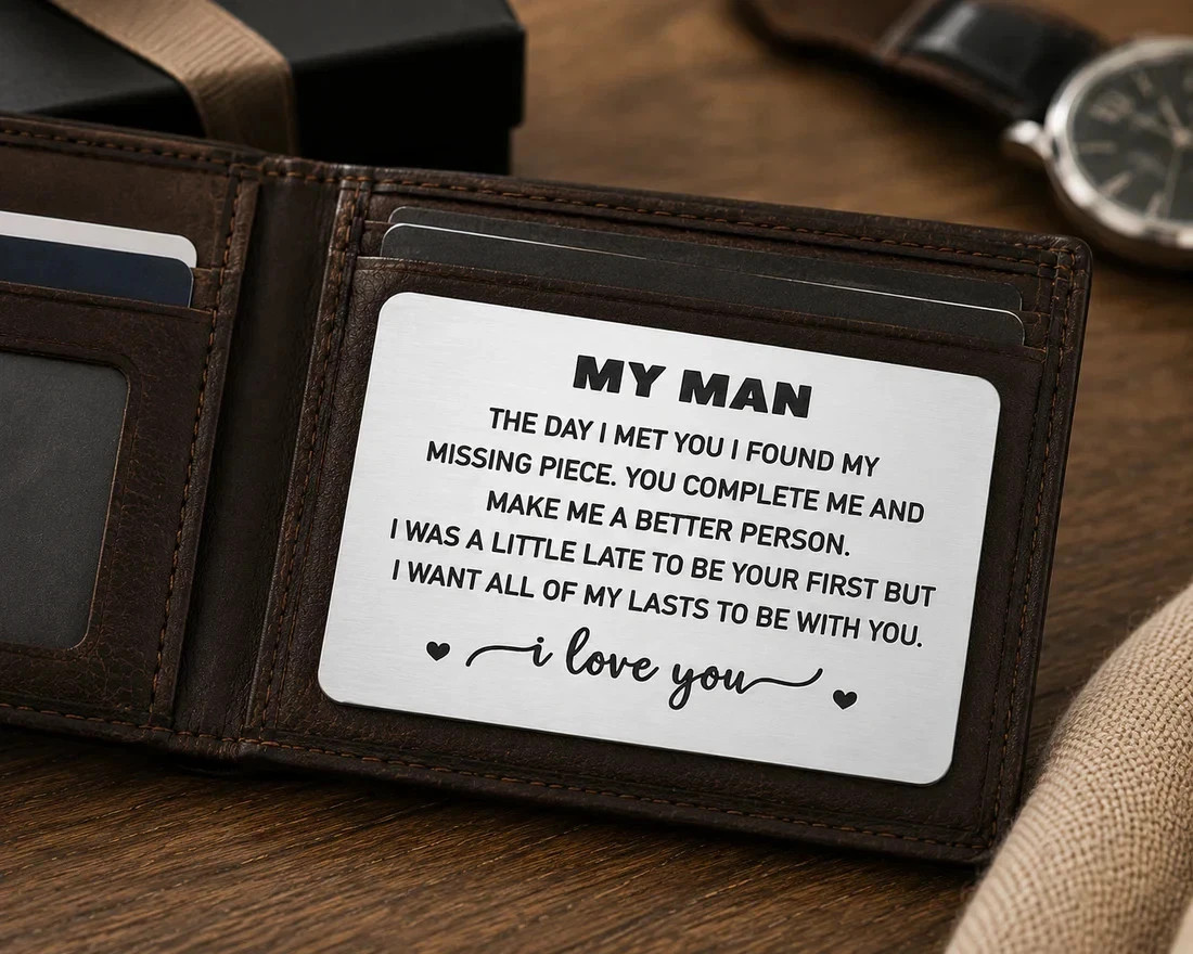 Metal Wallet Insert Card to My Man Gift Anniversary Card Gift for Him Birthday