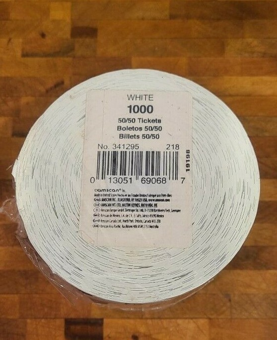 White roll of 1000 raffle tickets new sealed 50/50 split new authentic sealed