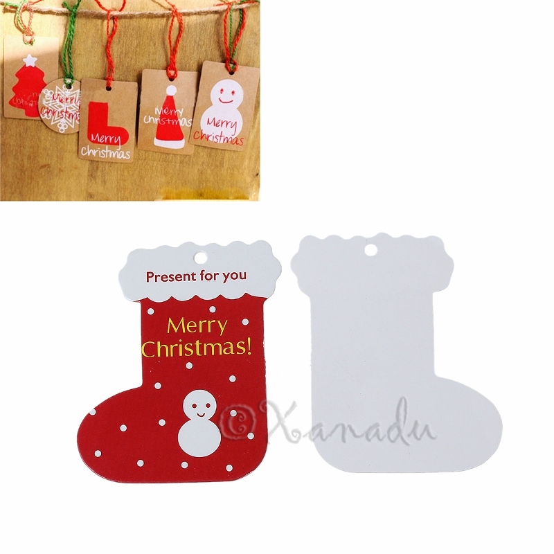 Merry Christmas Snowman Stocking Paper Gift Tags P2915 – 20, 50 Or 100PCs