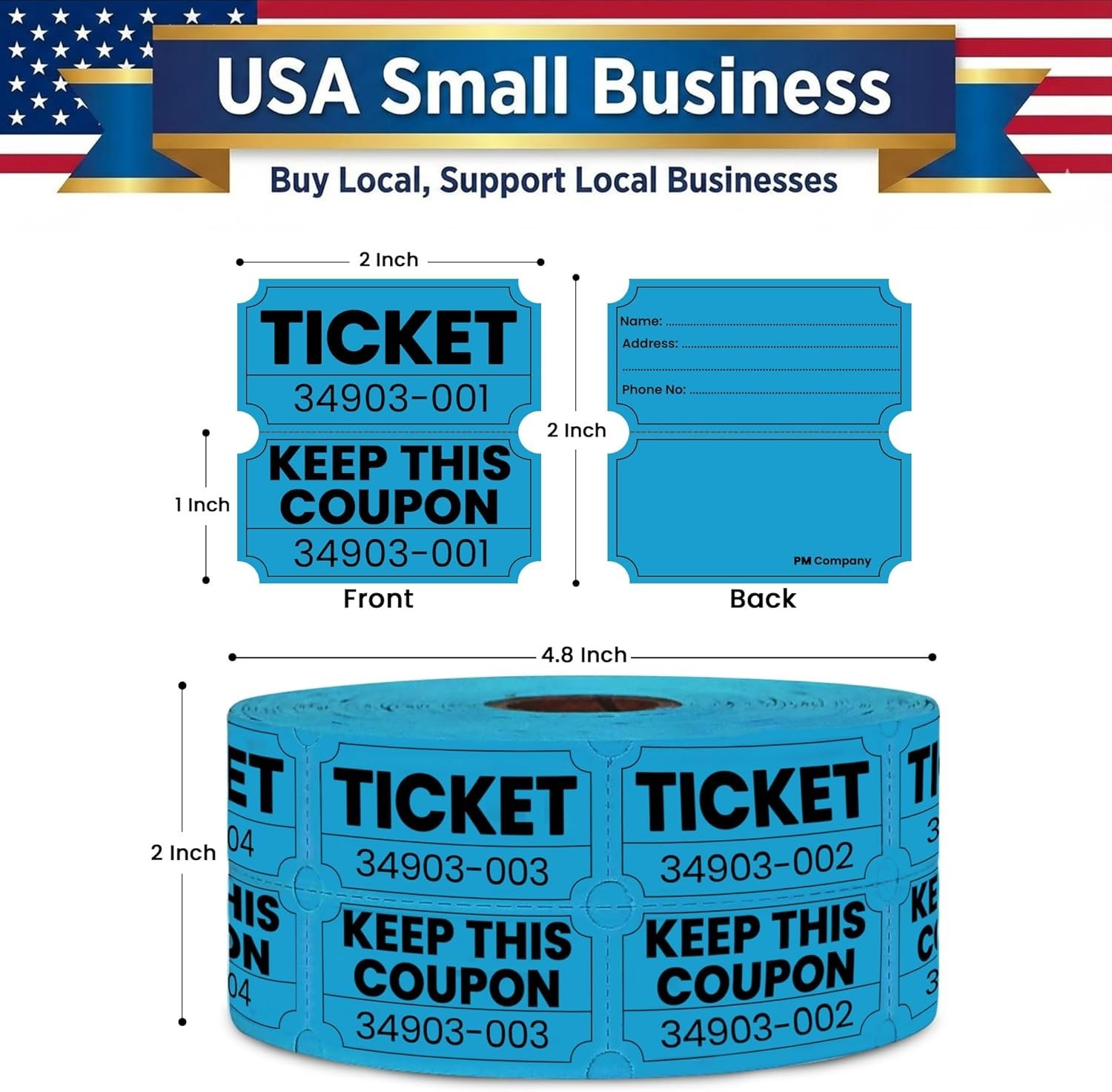 2000 Pcs 1000 Pairs Raffle Tickets Double Roll, 50/50 Blue Raffle Tickets for…