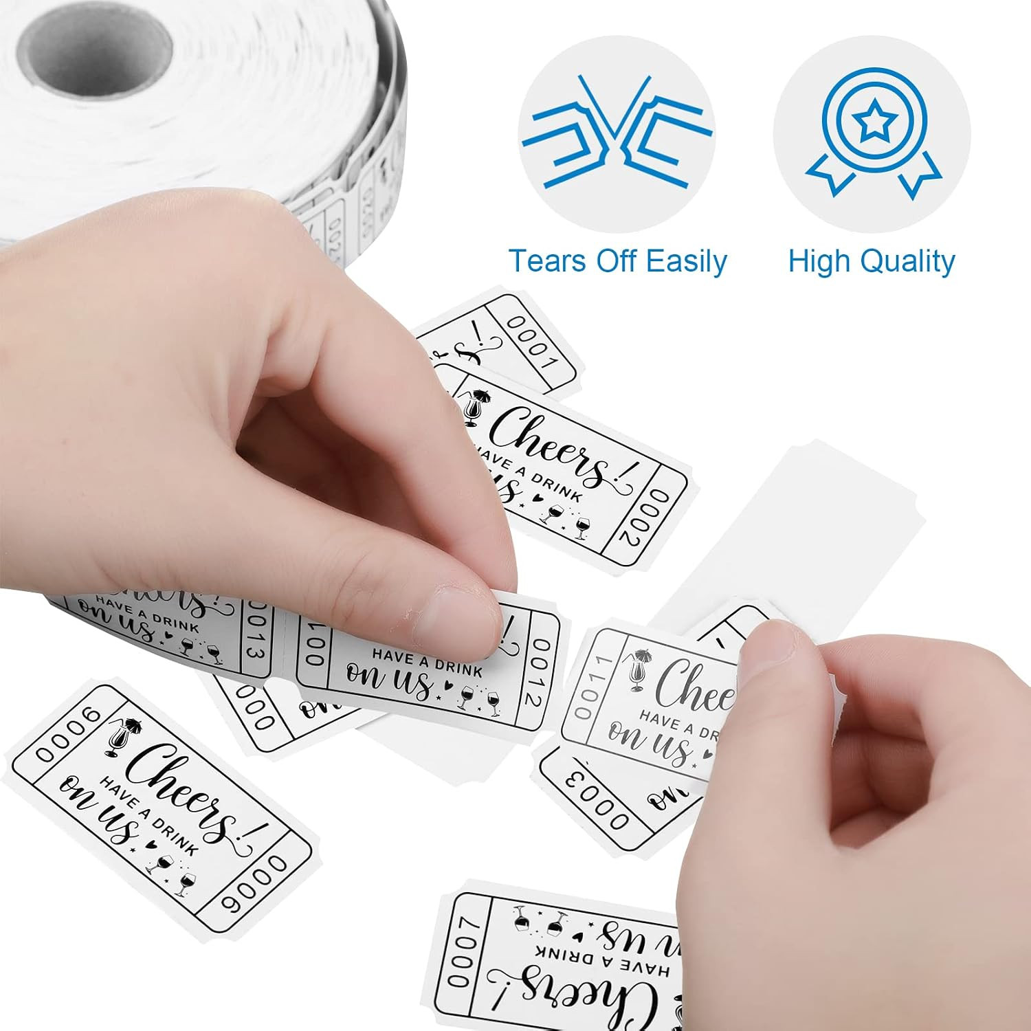 1000 Pcs Drink Raffle Tickets 2″ x 1″ White Drink Tickets Single Roll for Wed…