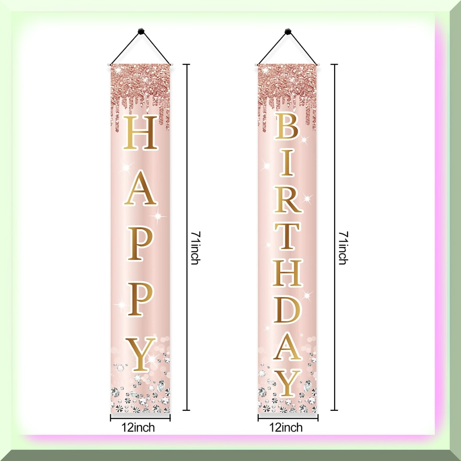 Rose Gold Birthday Door Banner Set 71×12 inches