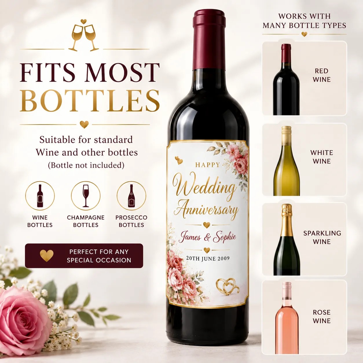 Personalised Wedding Anniversary Bottle Label Sticker Custom Wine Gift