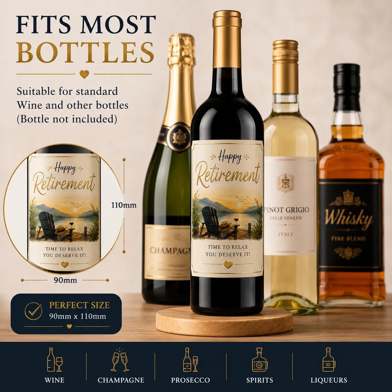 Personalised Retirement Bottle Label Sticker Custom Wine Gift Keepsake