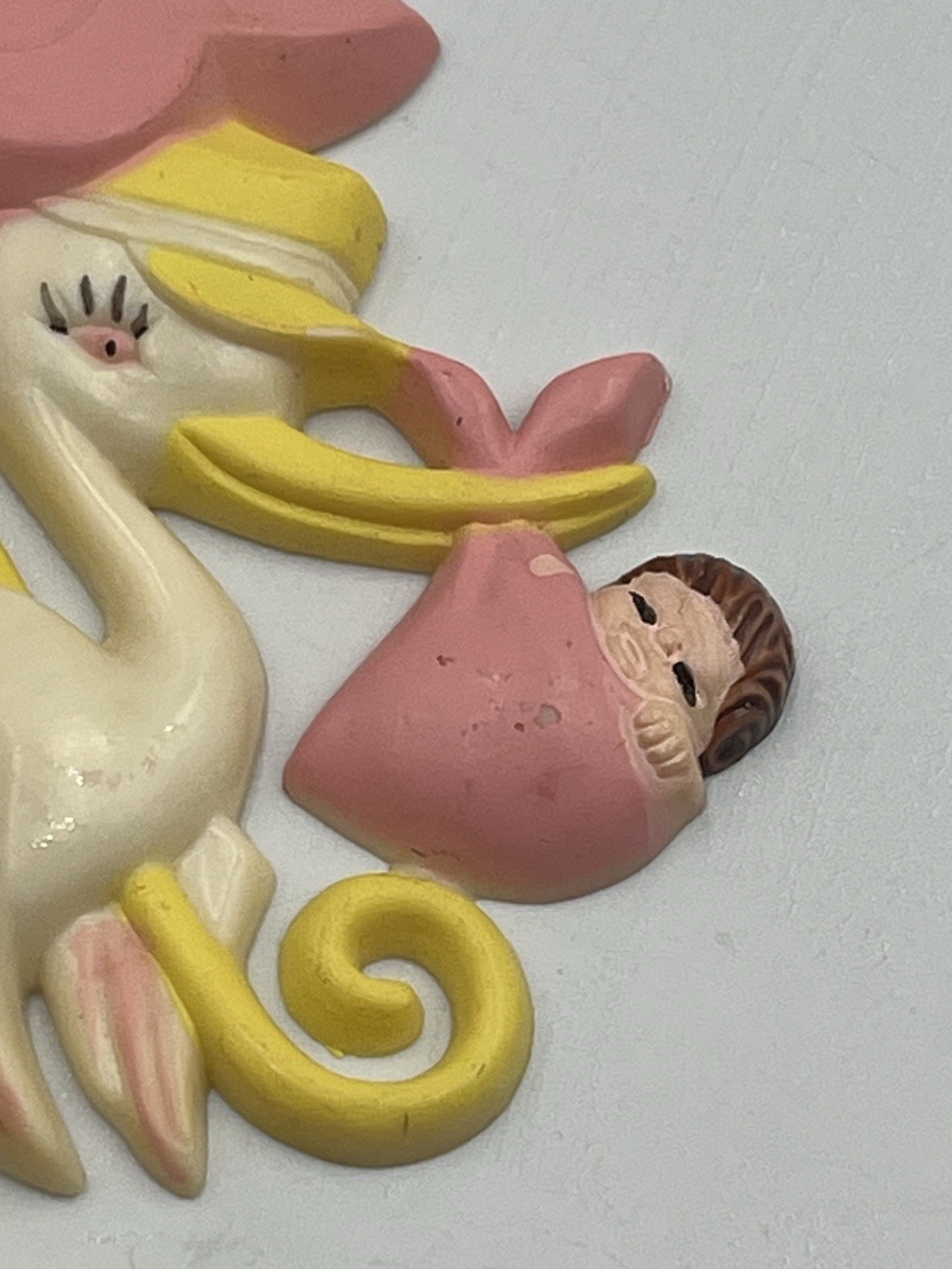 Plastic Pink Stork Umbrella & baby shower favor floral cupcake pic COLLECTIBLE