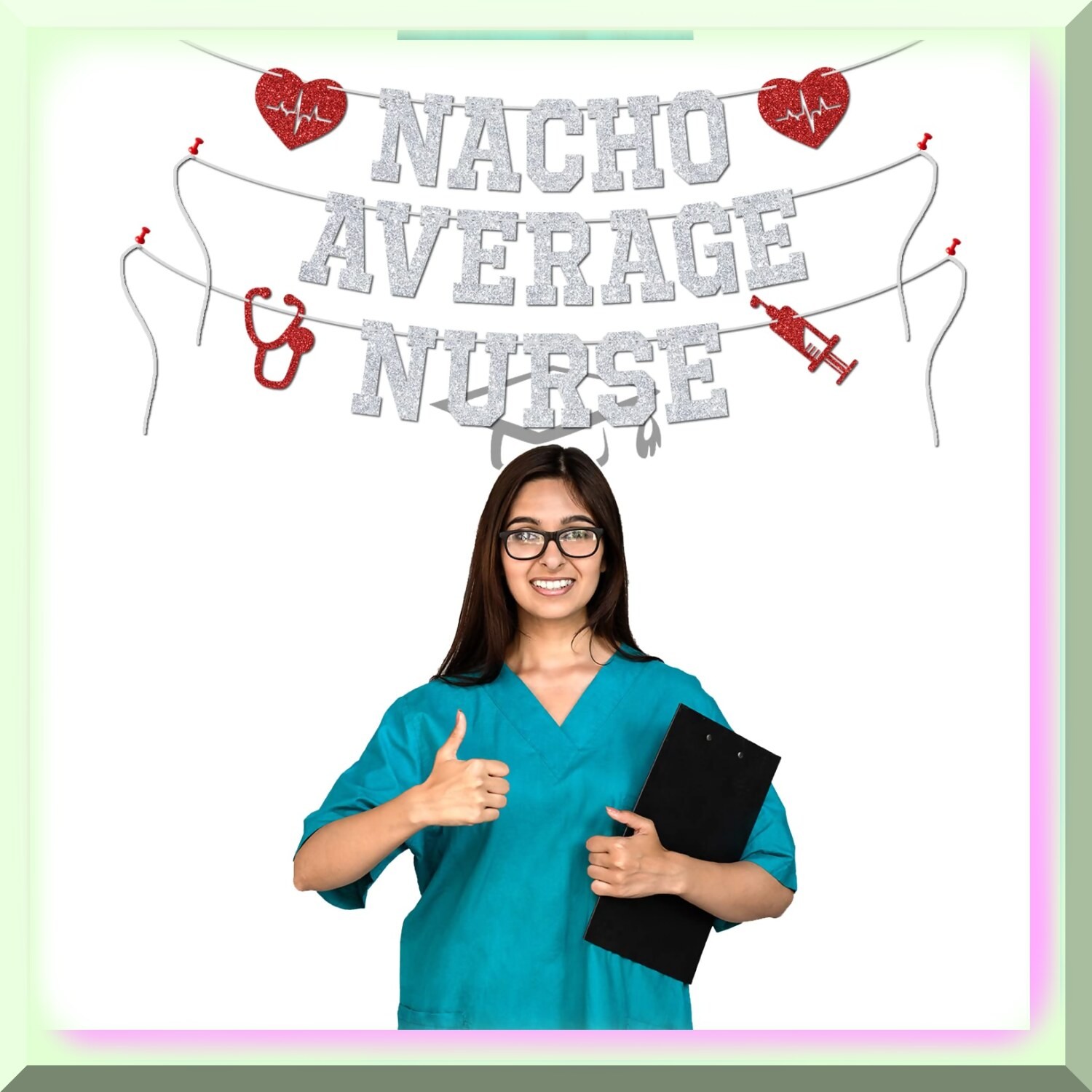 Silver Nurse Graduation Banner with Glitter Letters