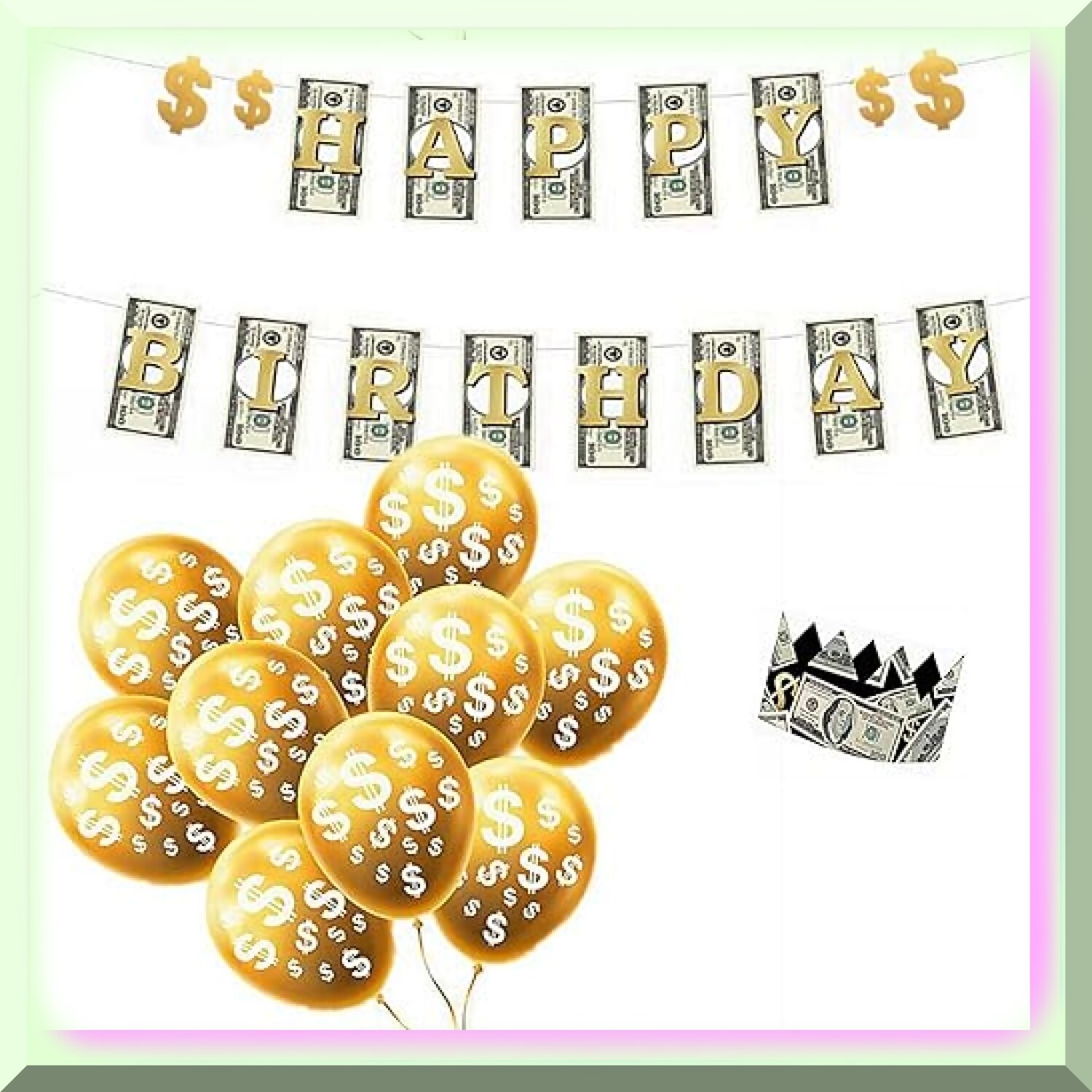 Money Theme Event Decoration Kit with Balloons Banner and Crown