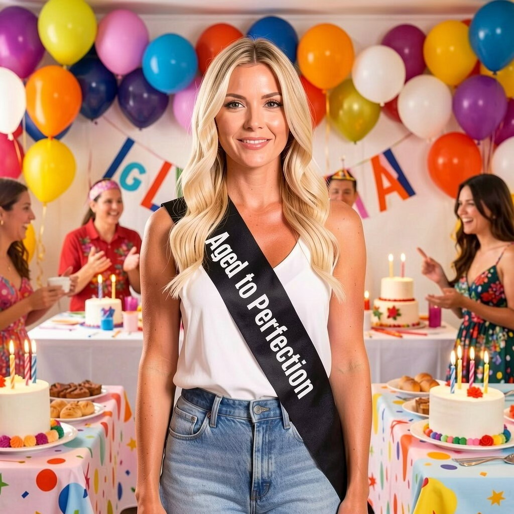 Black Sash – “Aged to Perfection” Birthday Party Celebration Banner Gift