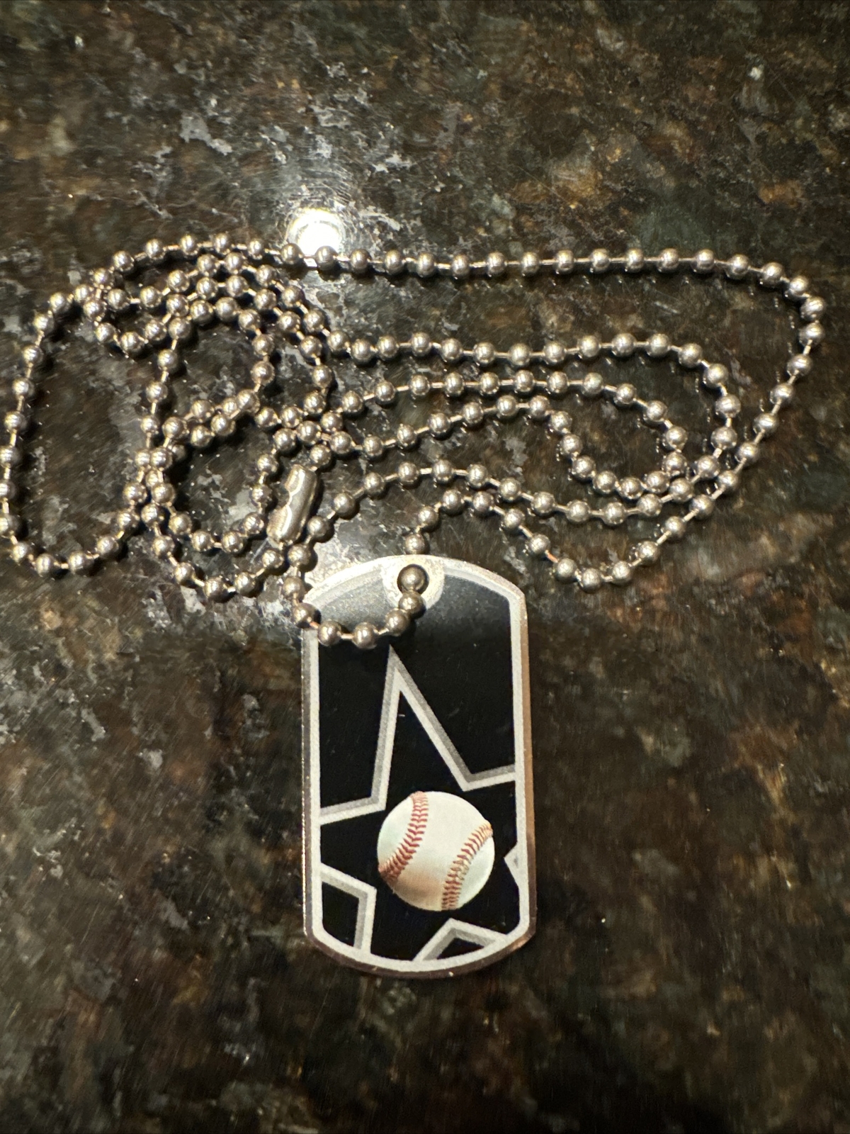 Baseball Dog Tag With Bead Chain