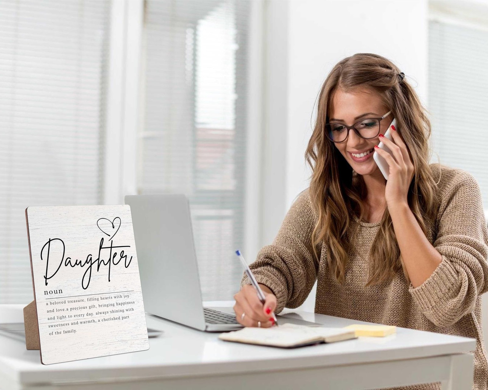 Daughter Definition Farmhouse Wood Sign with Stand for Women’s and Men’s Desk…