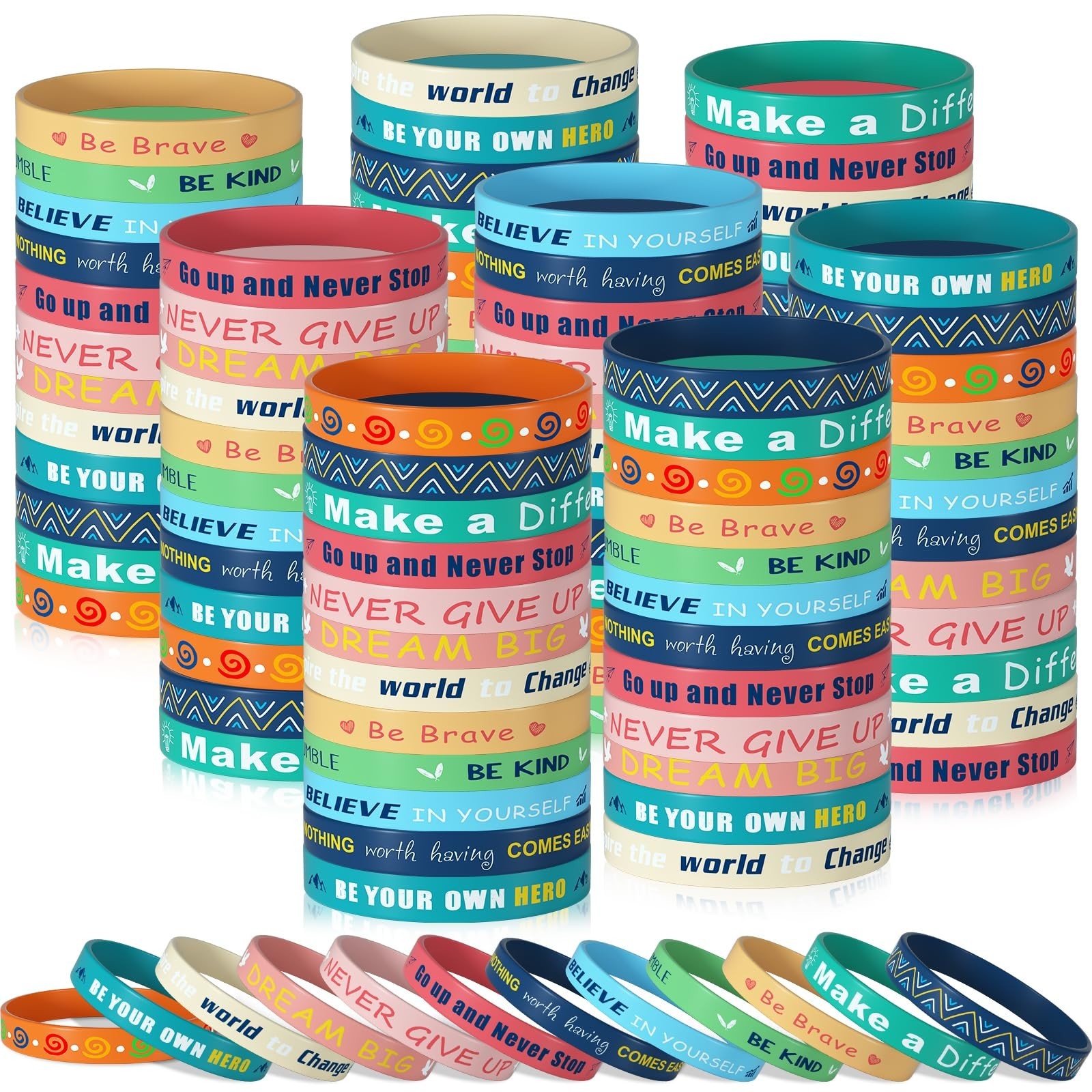 120 Pcs Inspirational Silicone Bracelets – Motivational Quote Rubber Wristbands,