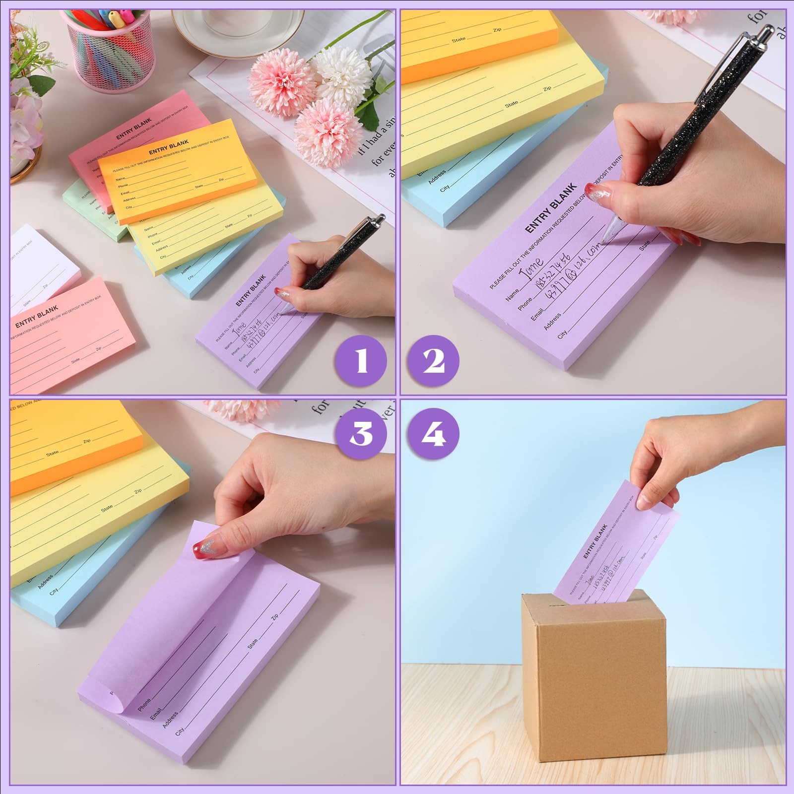 1000 PCS Raffle Ticket Sheets Multicolor Double Roll Entry Forms