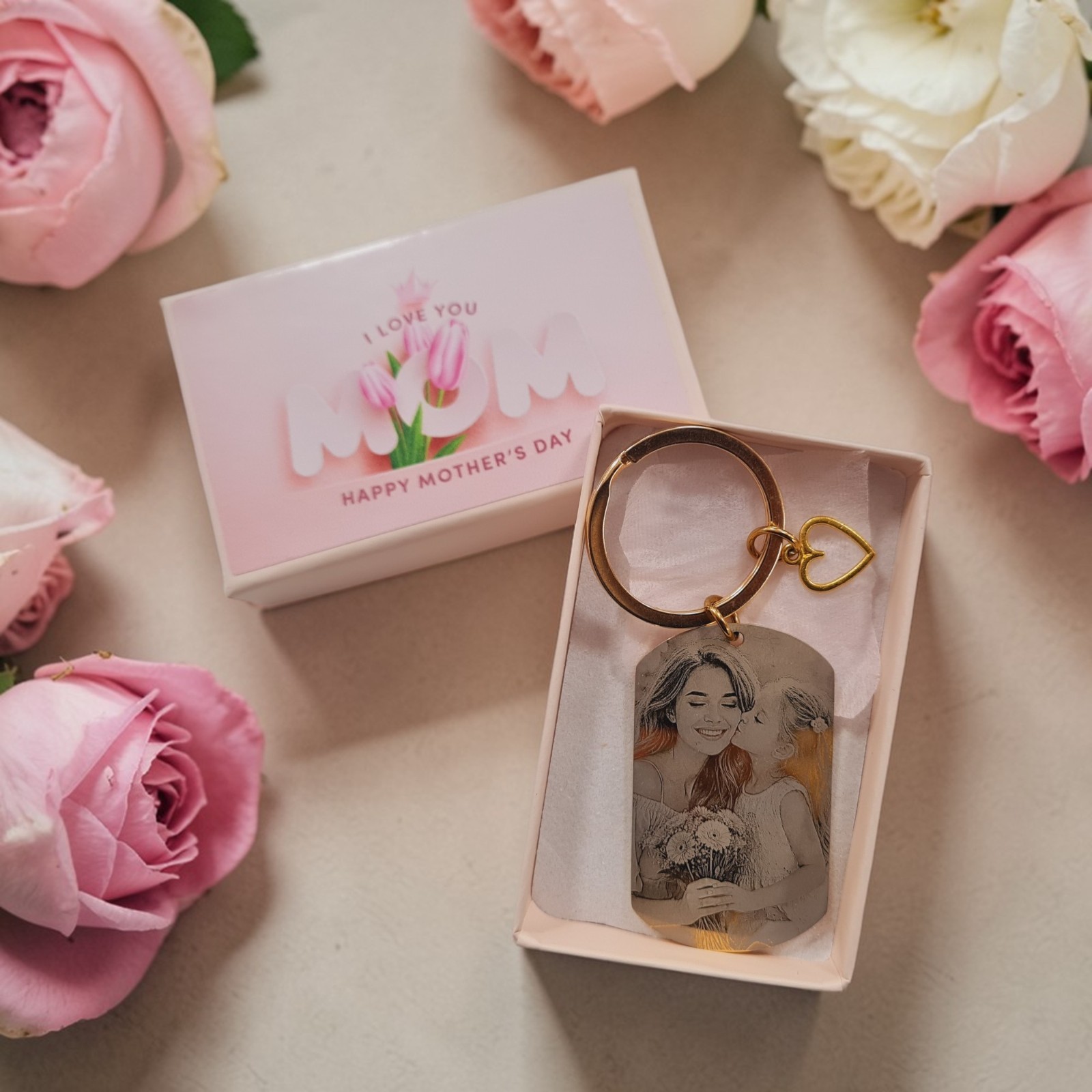 Personalised Gold Keyring, Custom Photo Keychain Gift For Mum, Dad, Him, Her