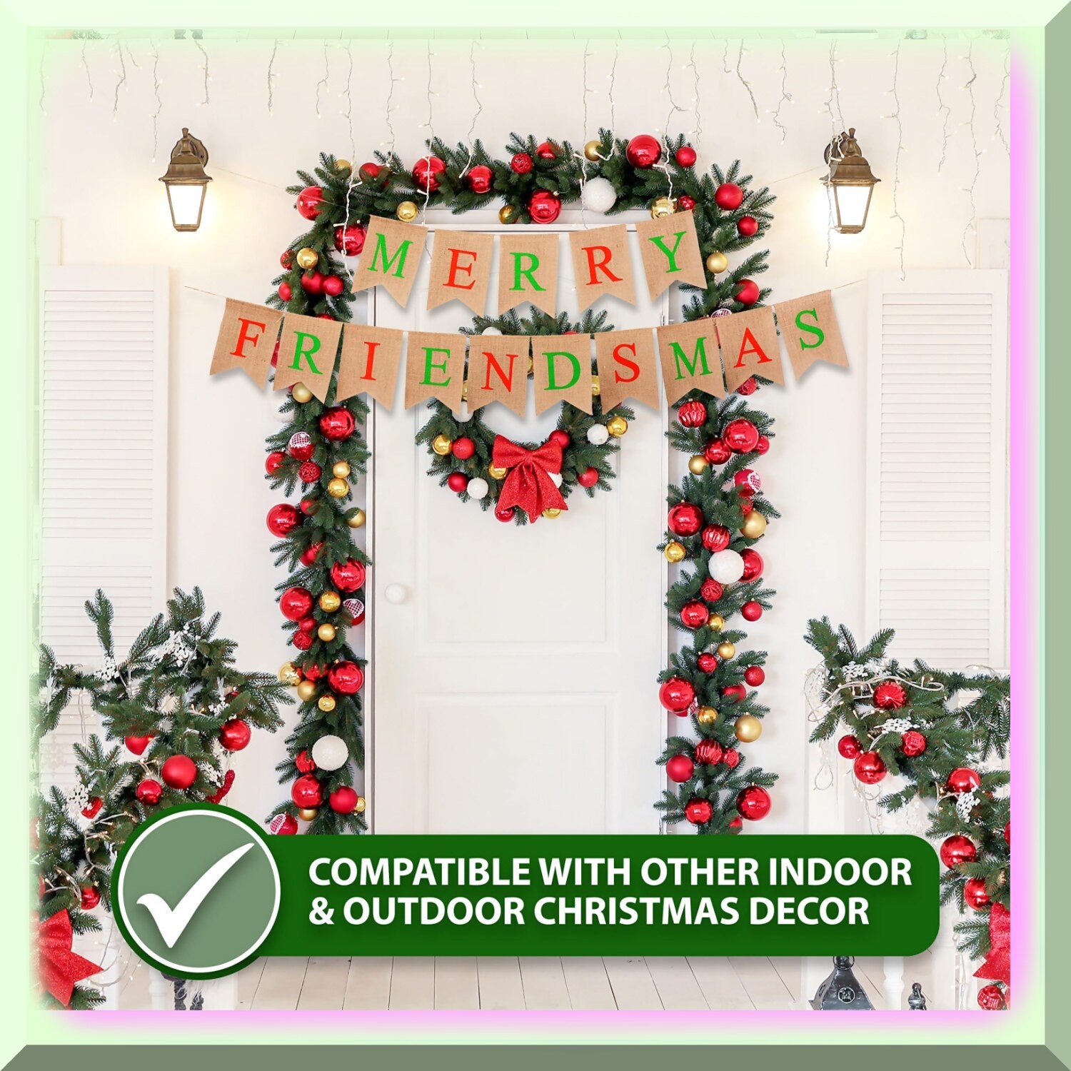 Jute Burlap Merry Friendsmas Banner and Garland Set