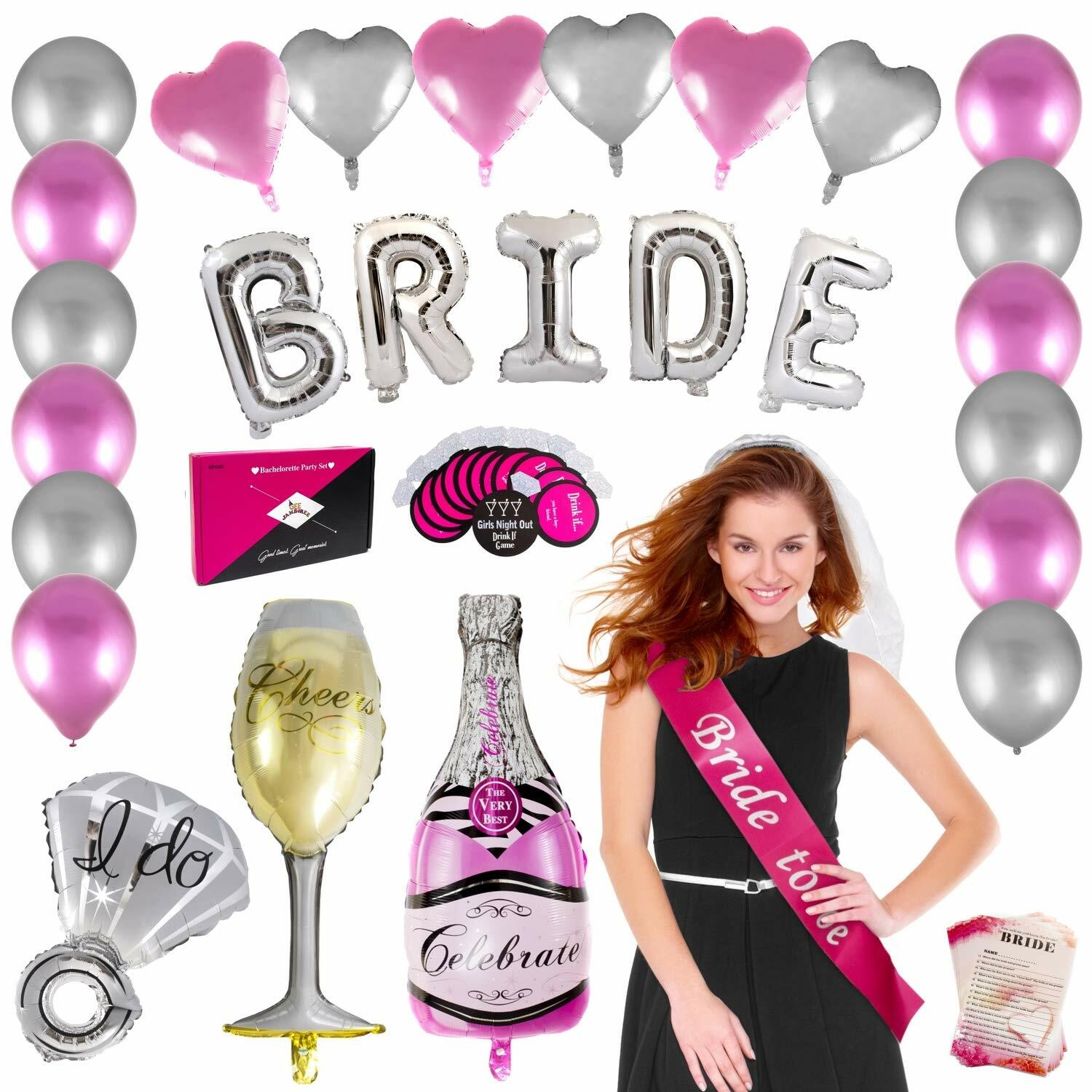 Bachelorette Party Decorations Kit Bridal Shower Games Sash Veil Balloons
