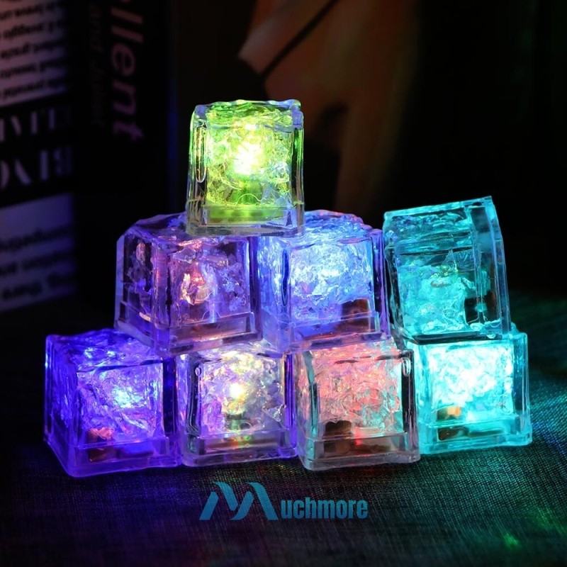 12~48pc Waterproof Light Up Led Ice Cubes for Party Drinks Dark Glowing Ice Cube