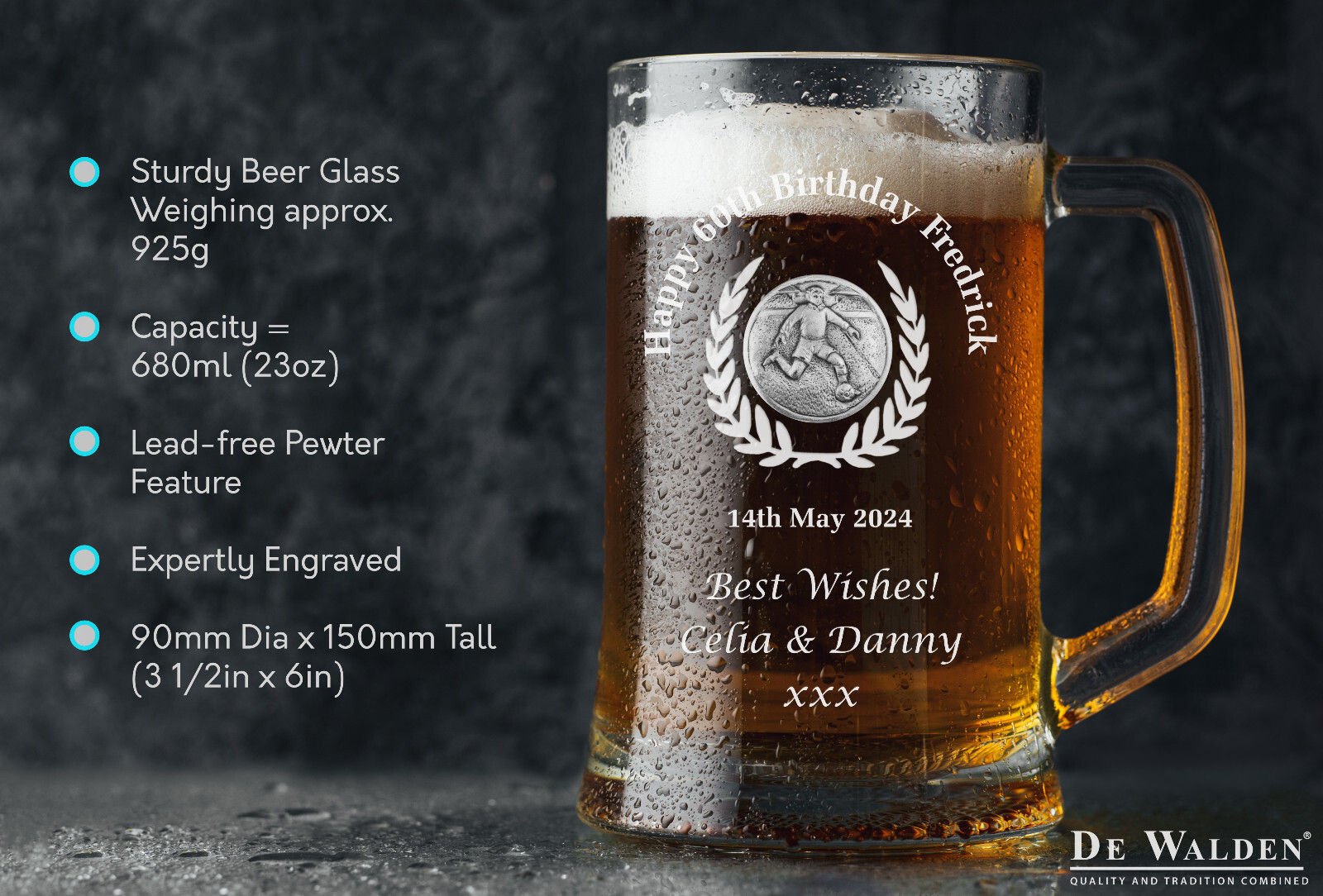 Football Fan Birthday Engraved Pint Tankard 60th 70th 80th Lager Glass Beer Mug