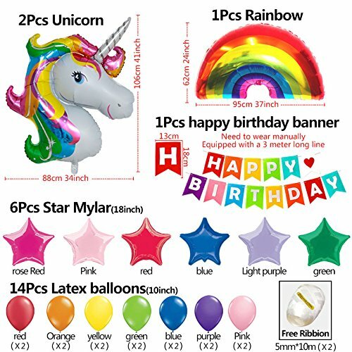 25Pack Colorful Happy Birthday banner &32 inch Unicorn balloons Bright Rainbow